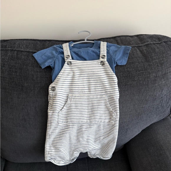 Carter's White Striped Overalls with Blue Tee - Picture 1 of 2
